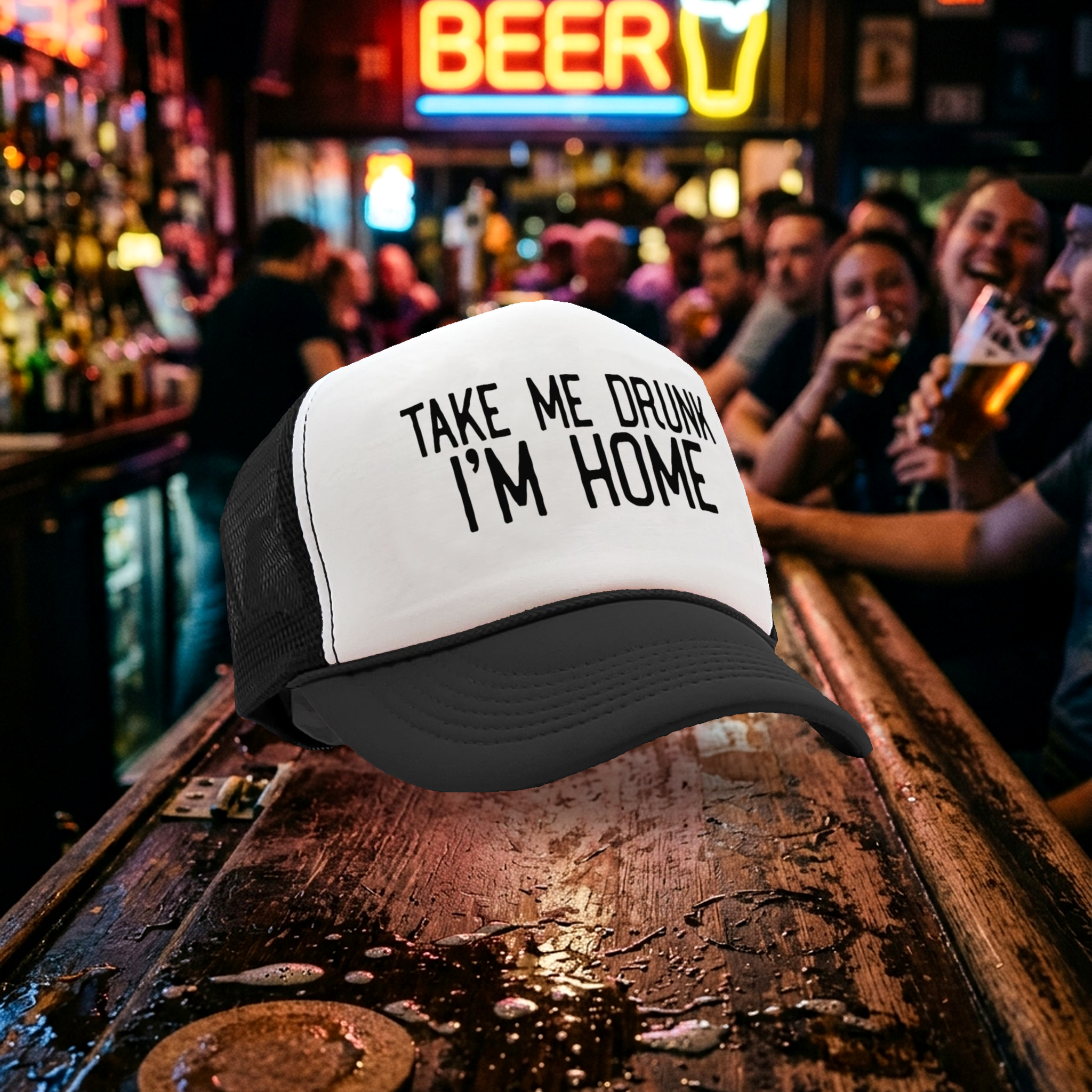 TAKE ME DRUNK I'm Home - funny beer alcohol - Vintage Retro Style Trucker Cap Hat - Five Panel Retro Style TRUCKER Cap