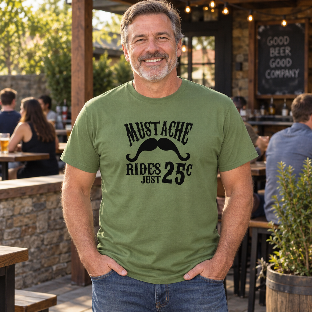 Mustache Rides — Army T-Shirt — lifestyle alt