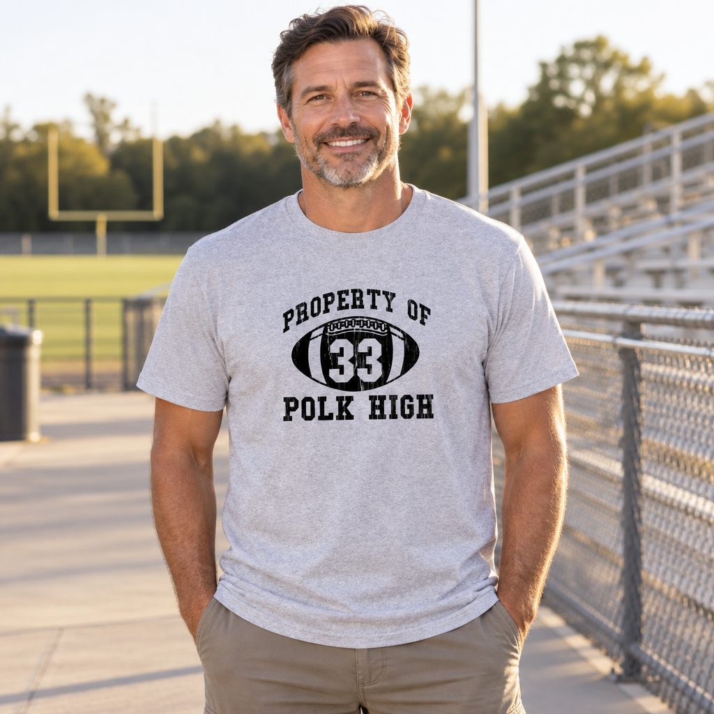 Property of Polk High 33 — Ash T-Shirt — lifestyle alt