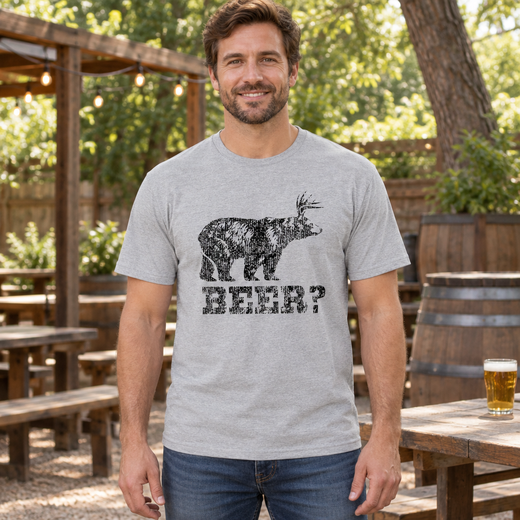 Deer Beer Bear — Ash T-Shirt — lifestyle hero