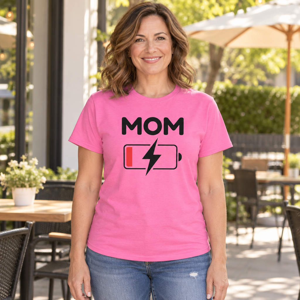 Tired Mom Battery Draining — Azalea T-Shirt — lifestyle hero