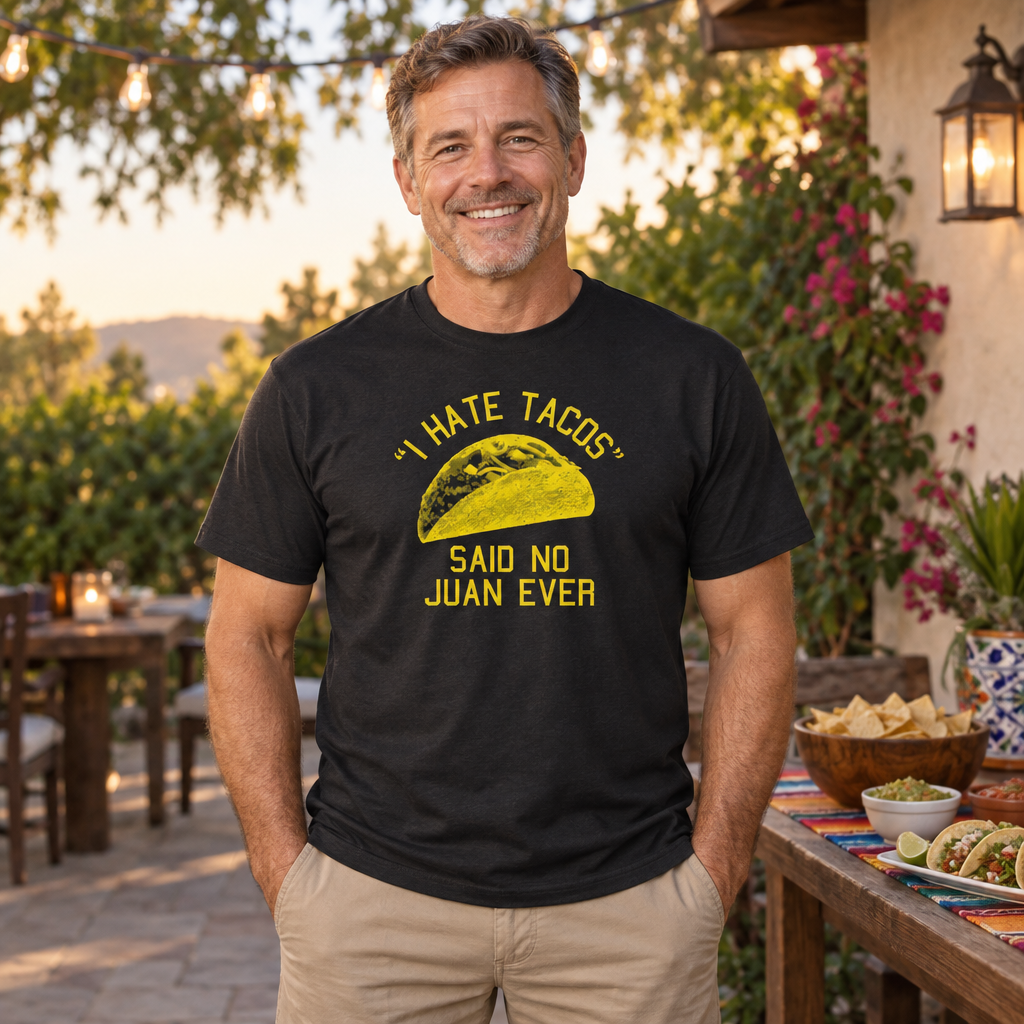 I Hate Tacos Said No Juan Ever — Black T-Shirt — lifestyle alt