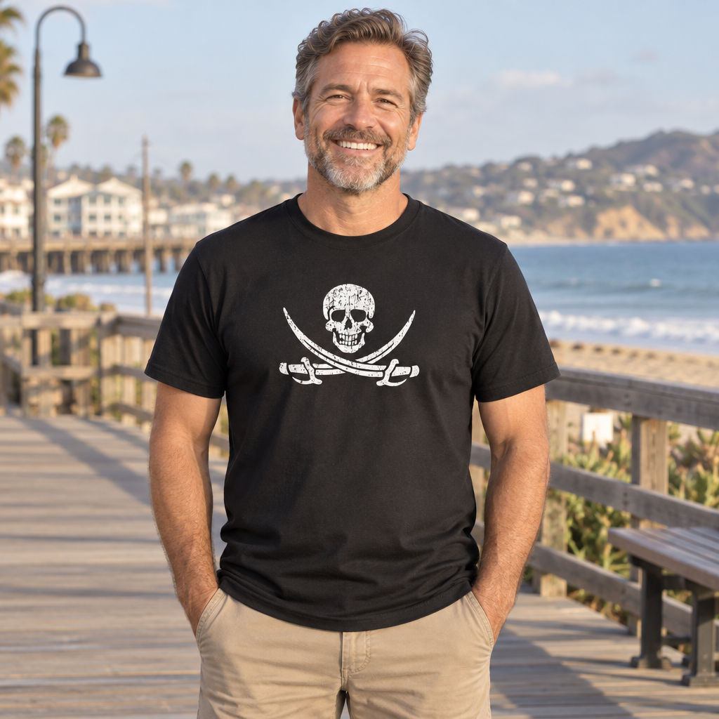 Pirate Skull and Swords — Black T-Shirt — lifestyle alt