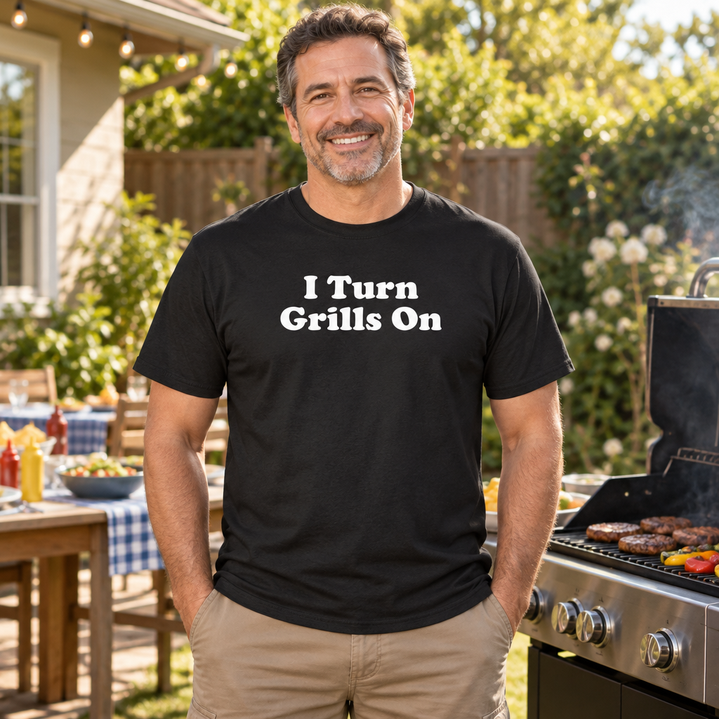 I Turn Grills On — Black T-Shirt — lifestyle alt