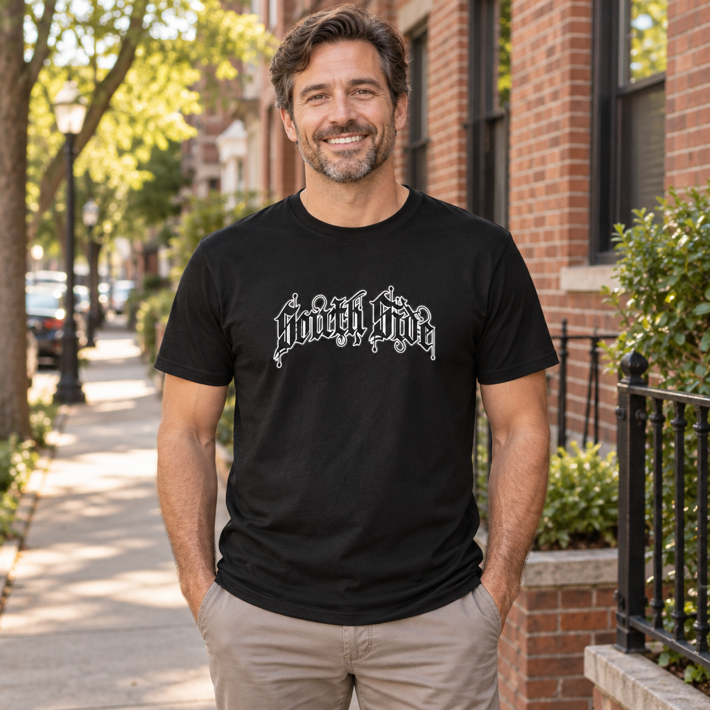 South Side Lettering — Black T-Shirt — lifestyle alt