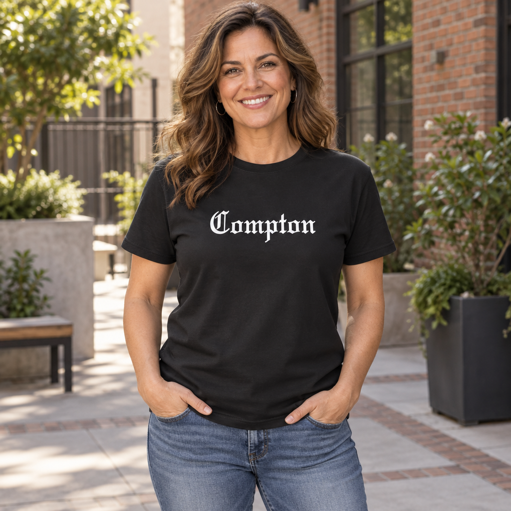 Compton Lettering — Black T-Shirt — lifestyle alt