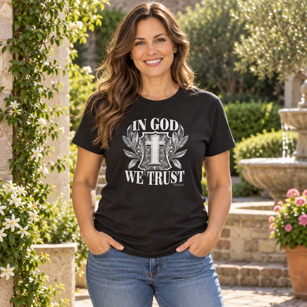 In God We Trust Cross — Black T-Shirt — lifestyle alt