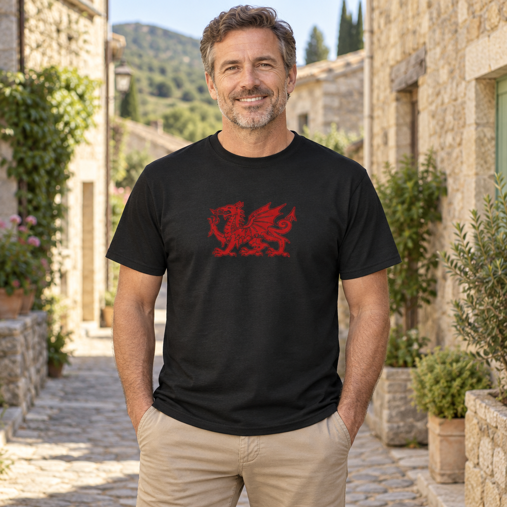 Red Welsh Dragon — Black T-Shirt — lifestyle alt