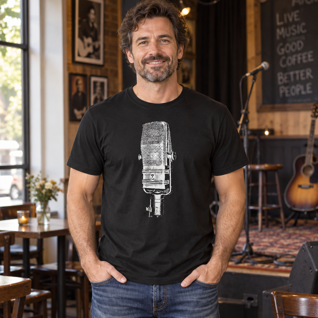 Vintage Microphone — Black T-Shirt — lifestyle alt