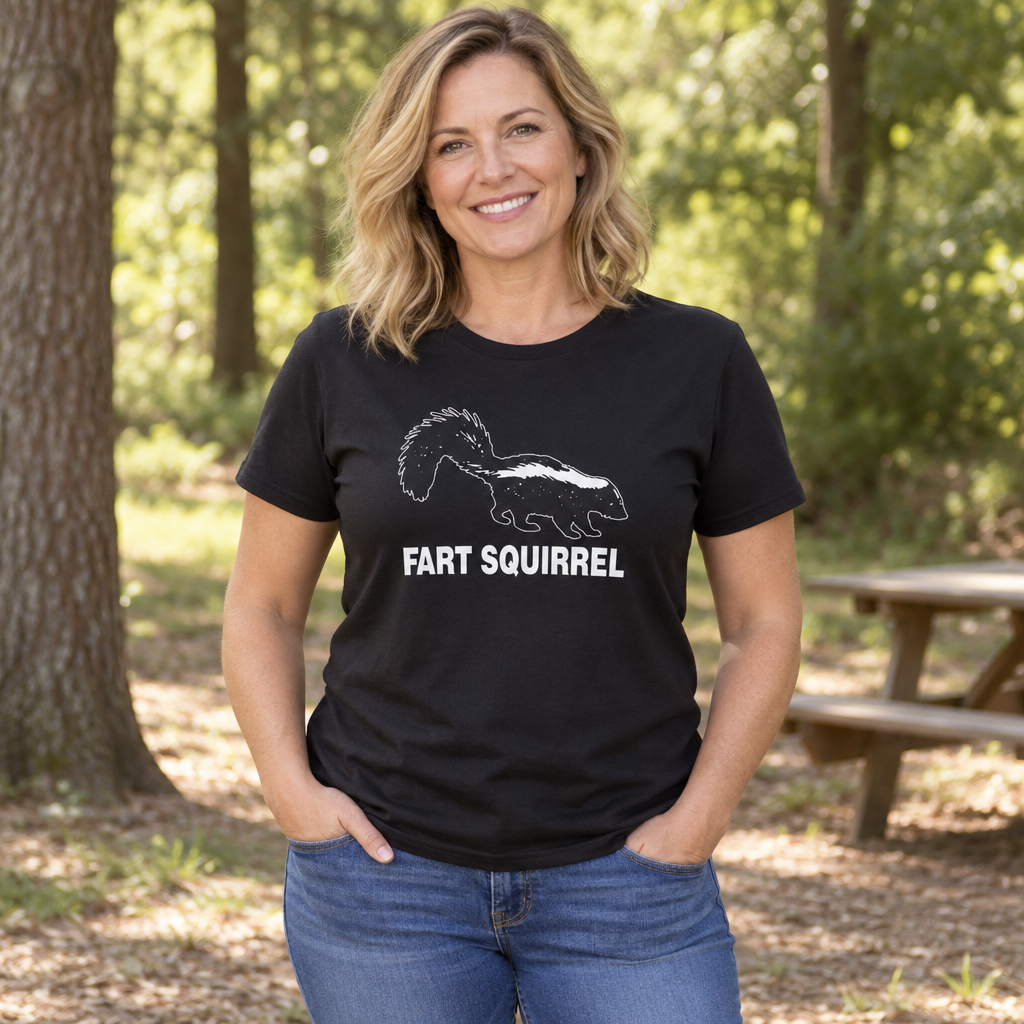 Fart Squirrel Skunk — Black T-Shirt — lifestyle alt