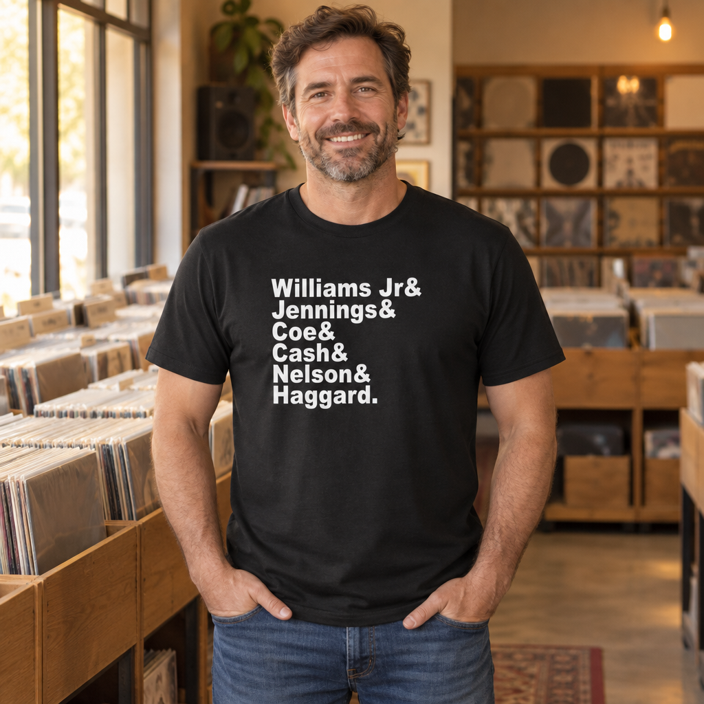 Outlaw Country Names — Black T-Shirt — lifestyle alt