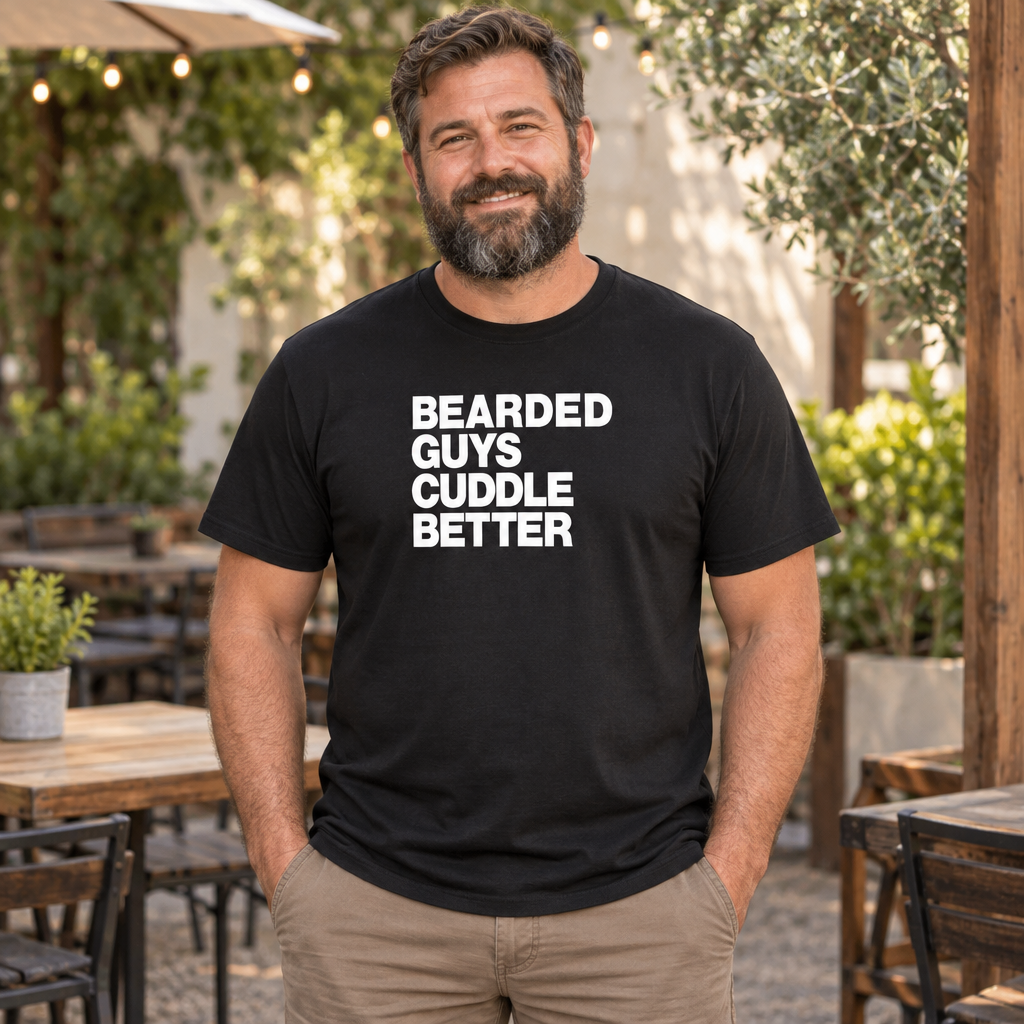 Bearded Guys Cuddle Better — Black T-Shirt — lifestyle alt