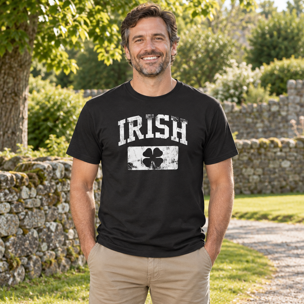 Irish Shamrock Distressed White — Black T-Shirt — lifestyle alt