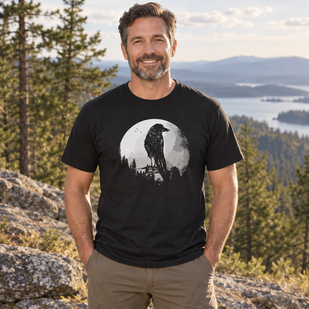 Crow and Moon — Black T-Shirt — lifestyle alt