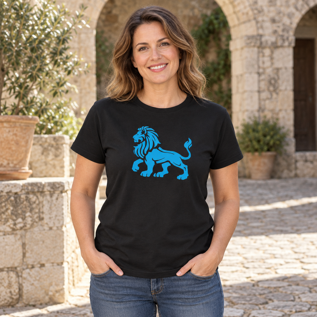 Blue Lion Passant — Black T-Shirt — lifestyle alt