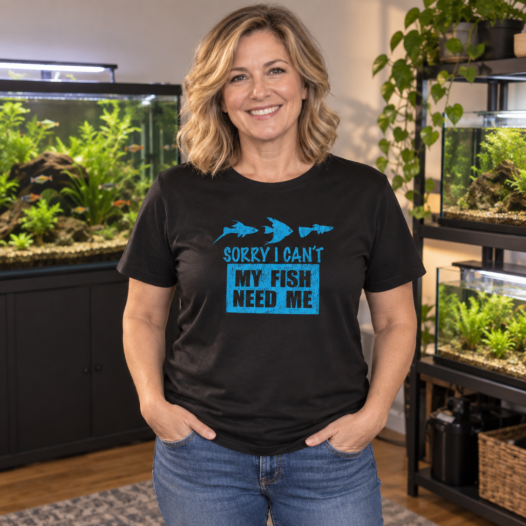 Sorry I Can't, My Fish Need Me — Black T-Shirt — lifestyle alt