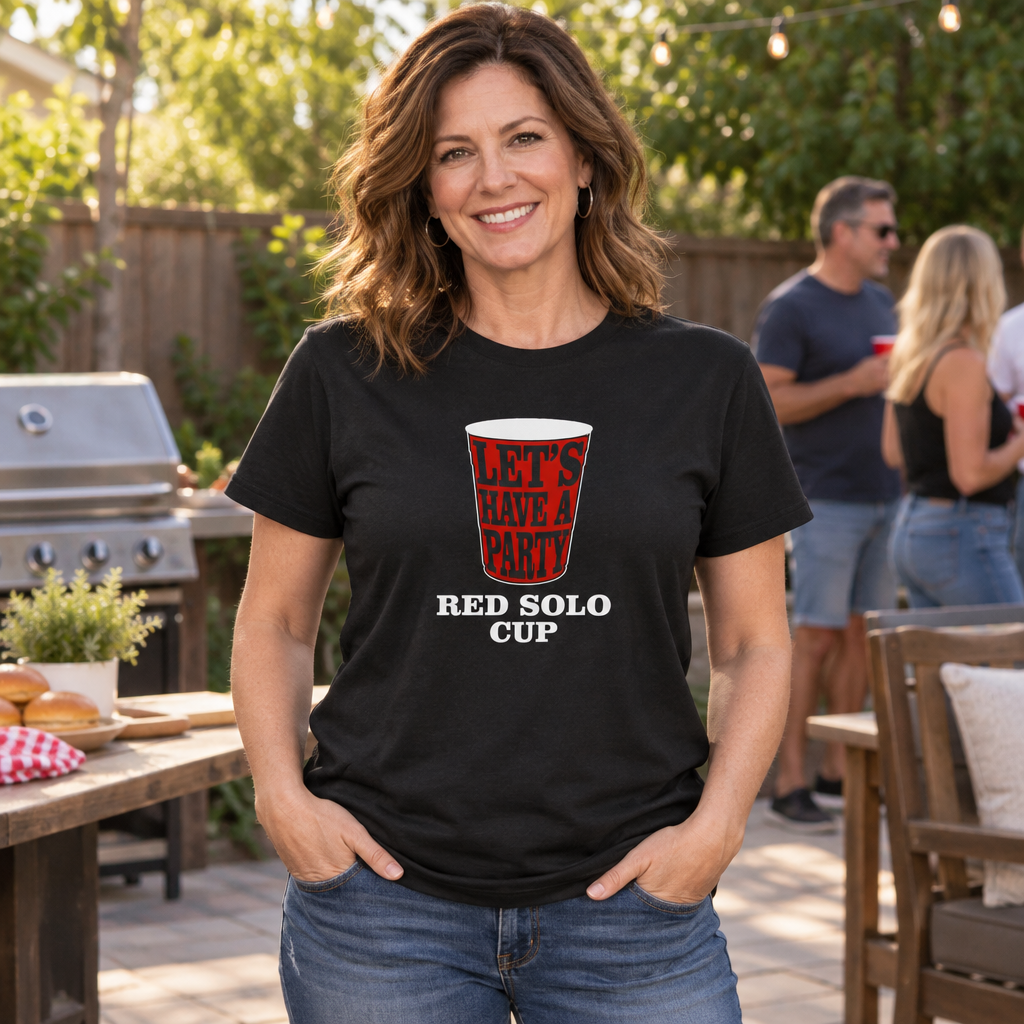 Red Solo Cup, Let's Have a Party — Black T-Shirt — lifestyle alt