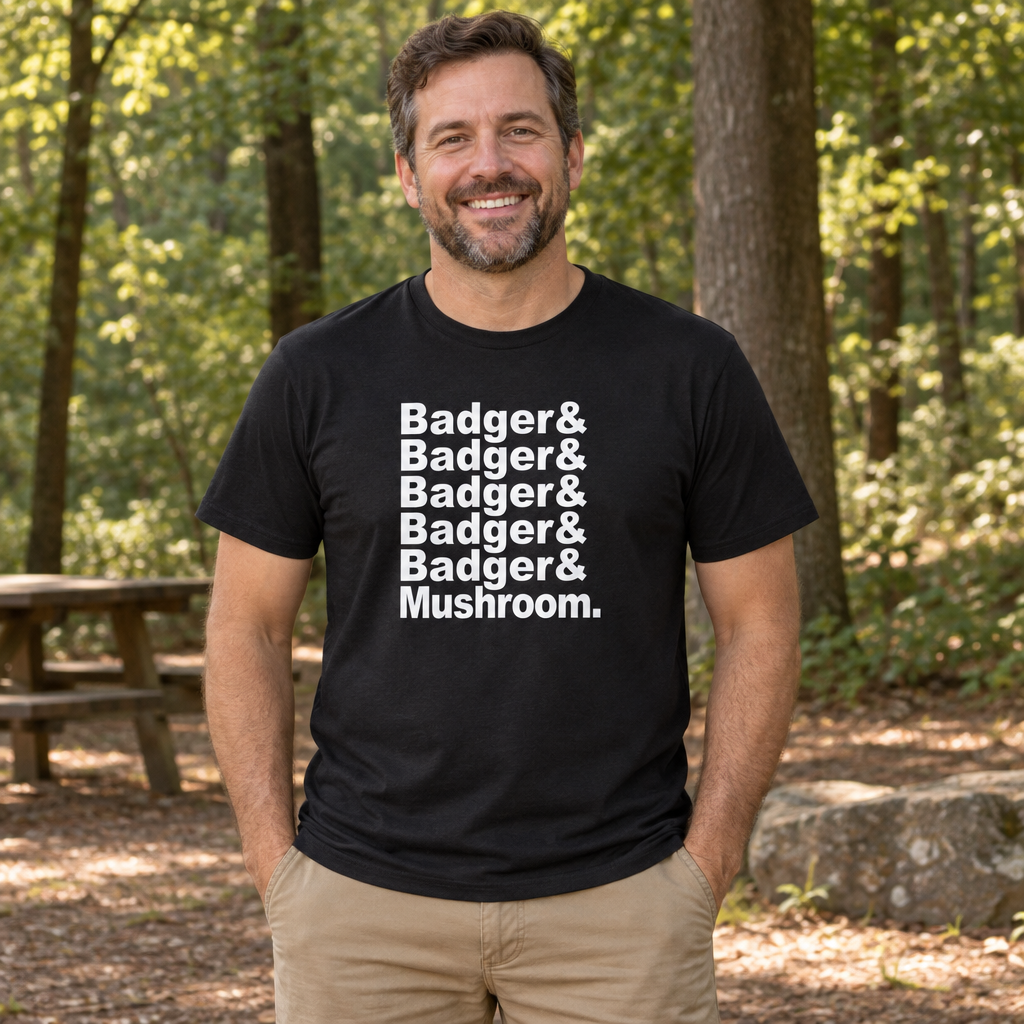 Badger Badger Mushroom — Black T-Shirt — lifestyle alt