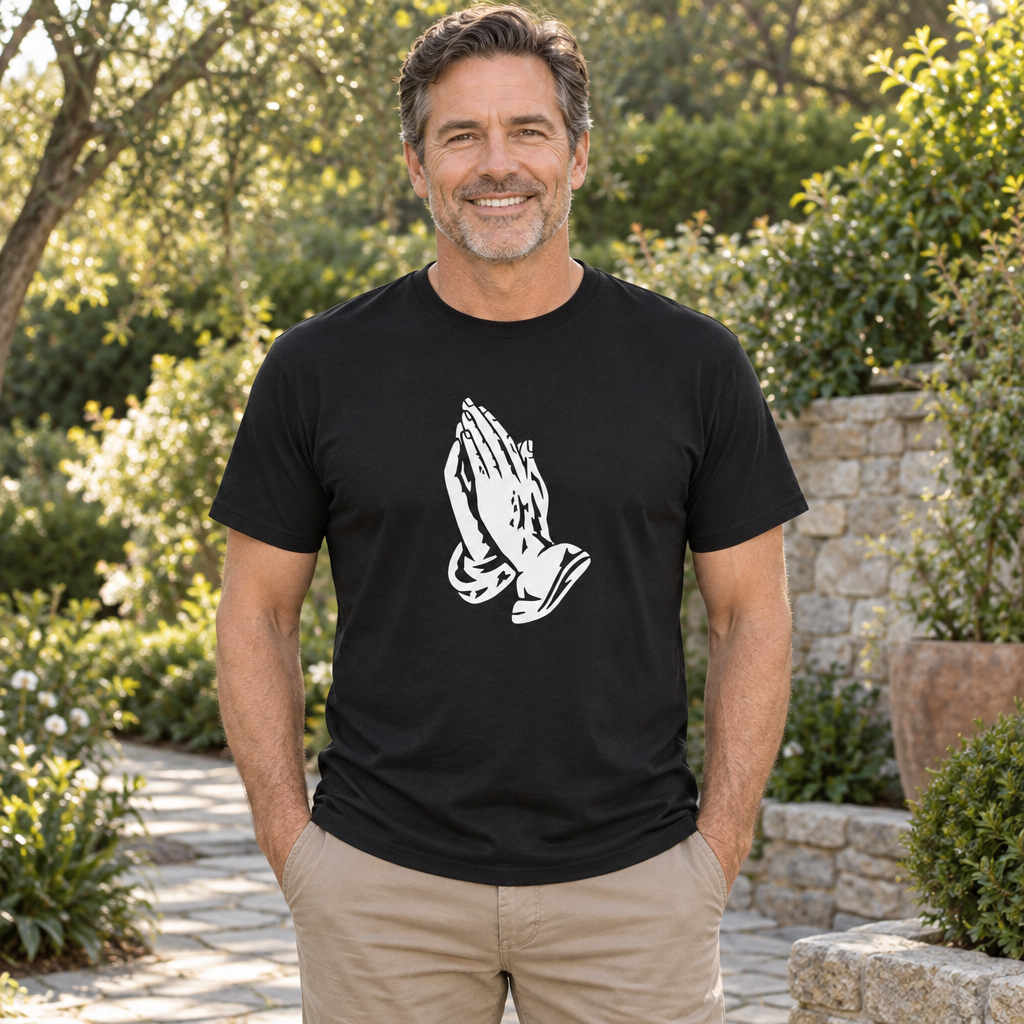 Praying Hands — Black T-Shirt — lifestyle alt