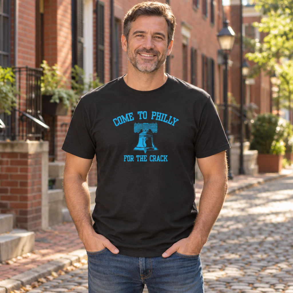 Come to Philly for the Crack — Black T-Shirt — lifestyle alt