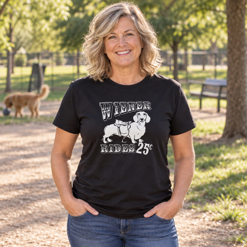 Wiener Rides 25 Cents — Black T-Shirt — lifestyle alt