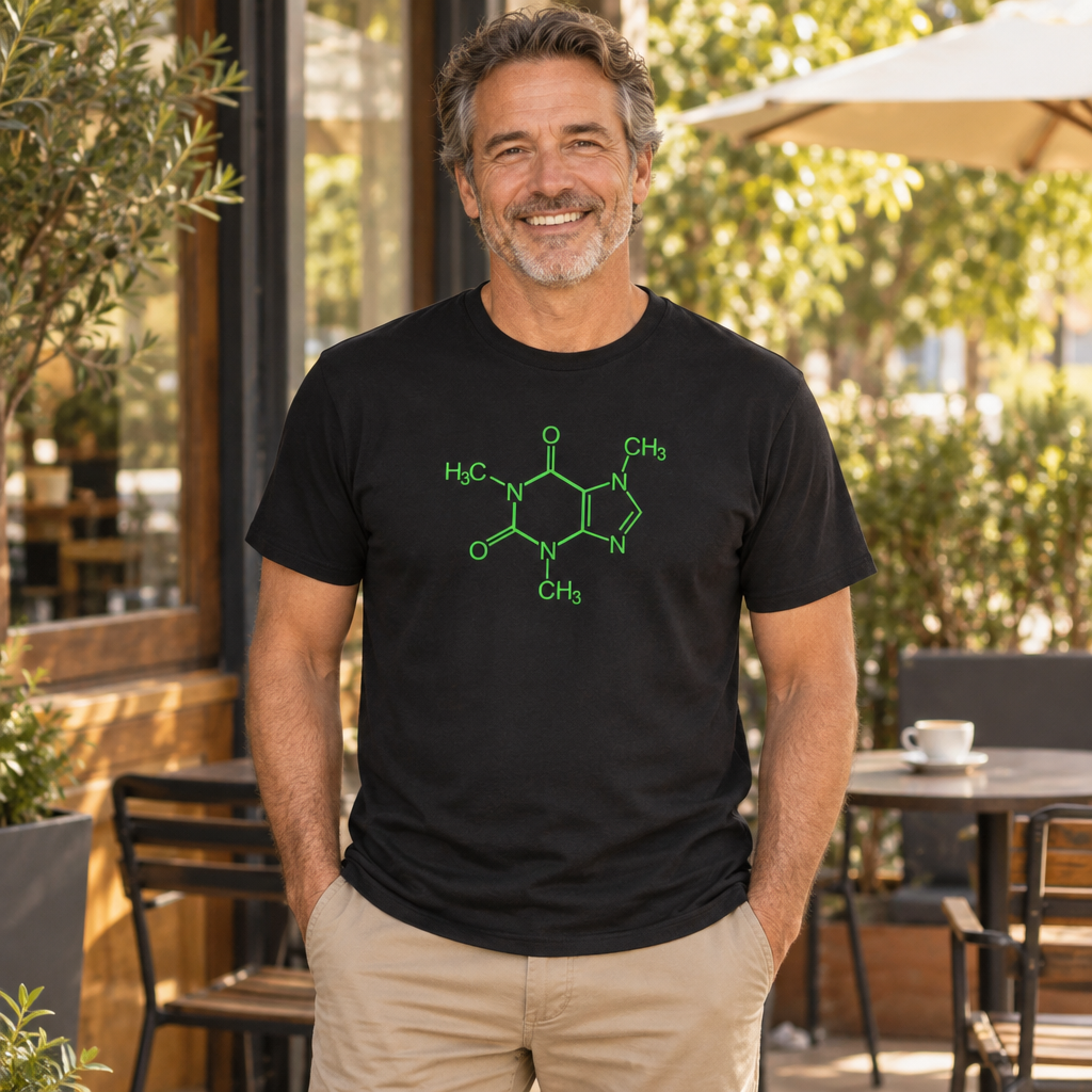 Caffeine Molecule — Black T-Shirt — lifestyle alt