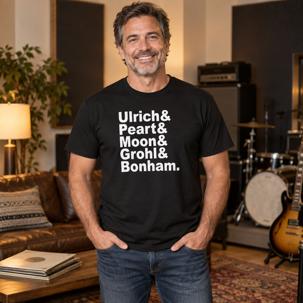 Ulrich Peart Moon Grohl Bonham Names — Black T-Shirt — lifestyle alt
