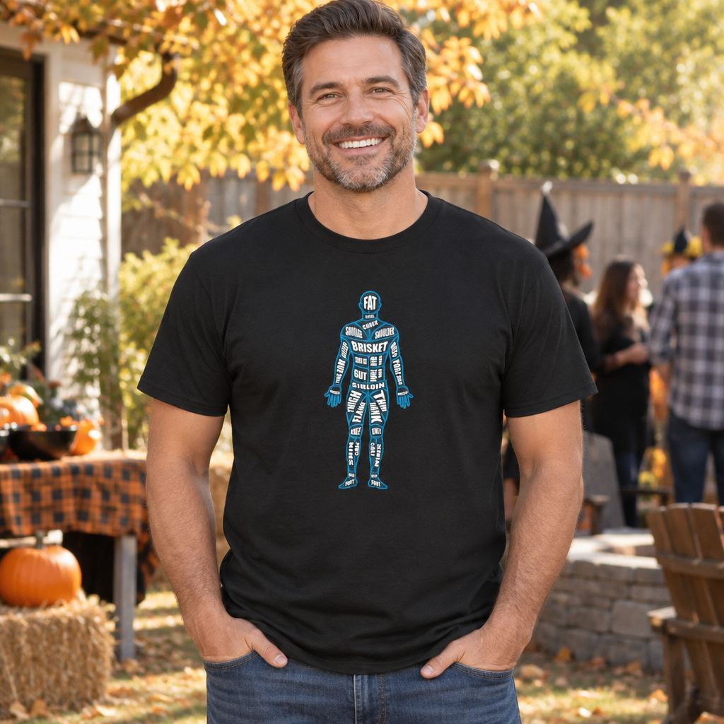 Human Butcher Chart — Black T-Shirt — lifestyle alt