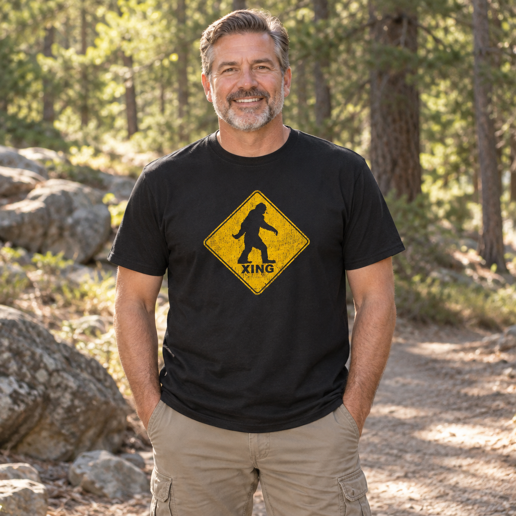 Bigfoot Crossing — Black T-Shirt — lifestyle alt