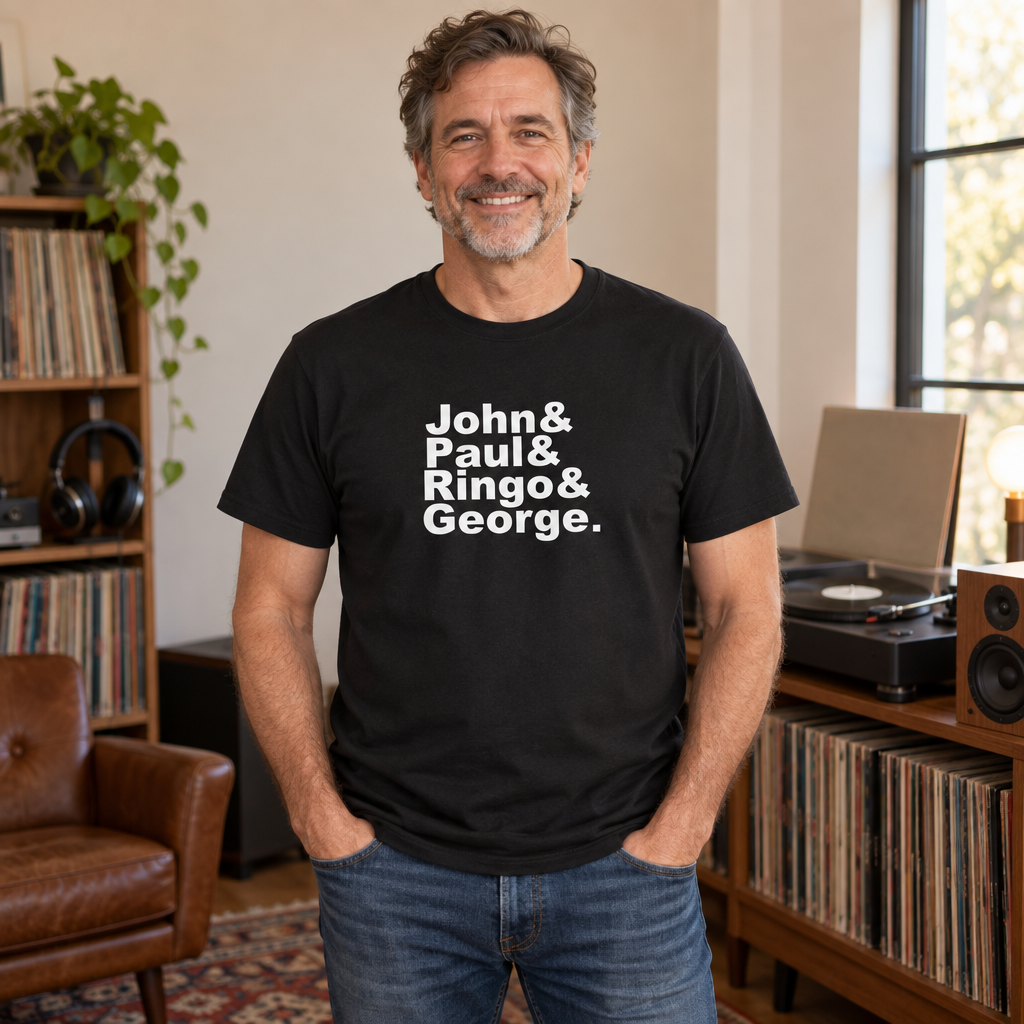 John Paul Ringo George Names — Black T-Shirt — lifestyle alt