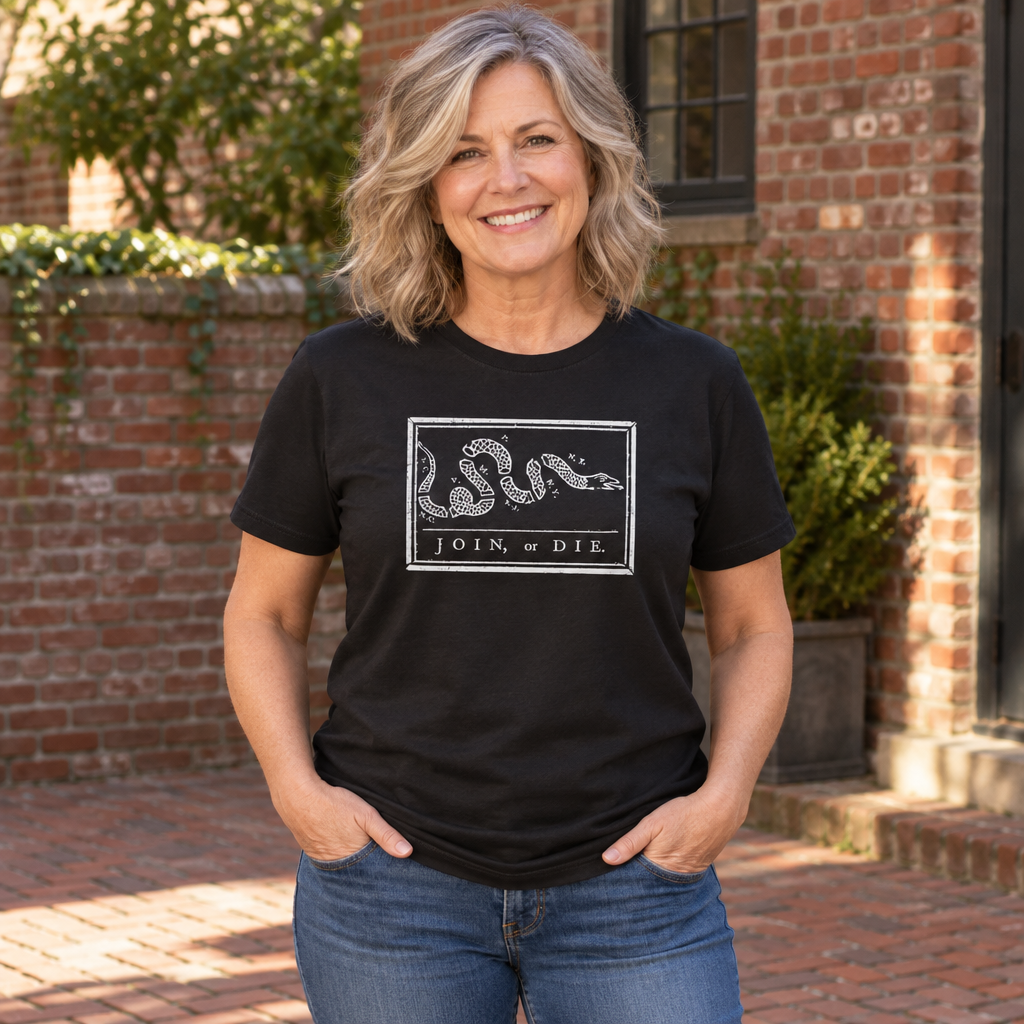 Join or Die Segmented Snake — Black T-Shirt — lifestyle alt