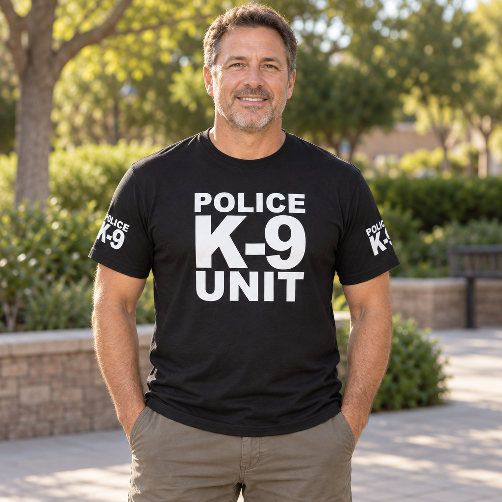 Police K-9 Unit Front and Sleeve Lettering — Black T-Shirt — lifestyle alt