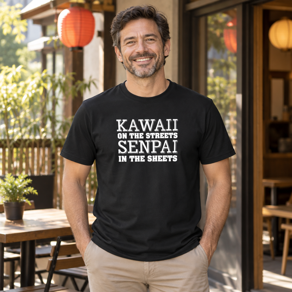 Kawaii on the Streets Senpai in the Sheets — Black T-Shirt — lifestyle alt
