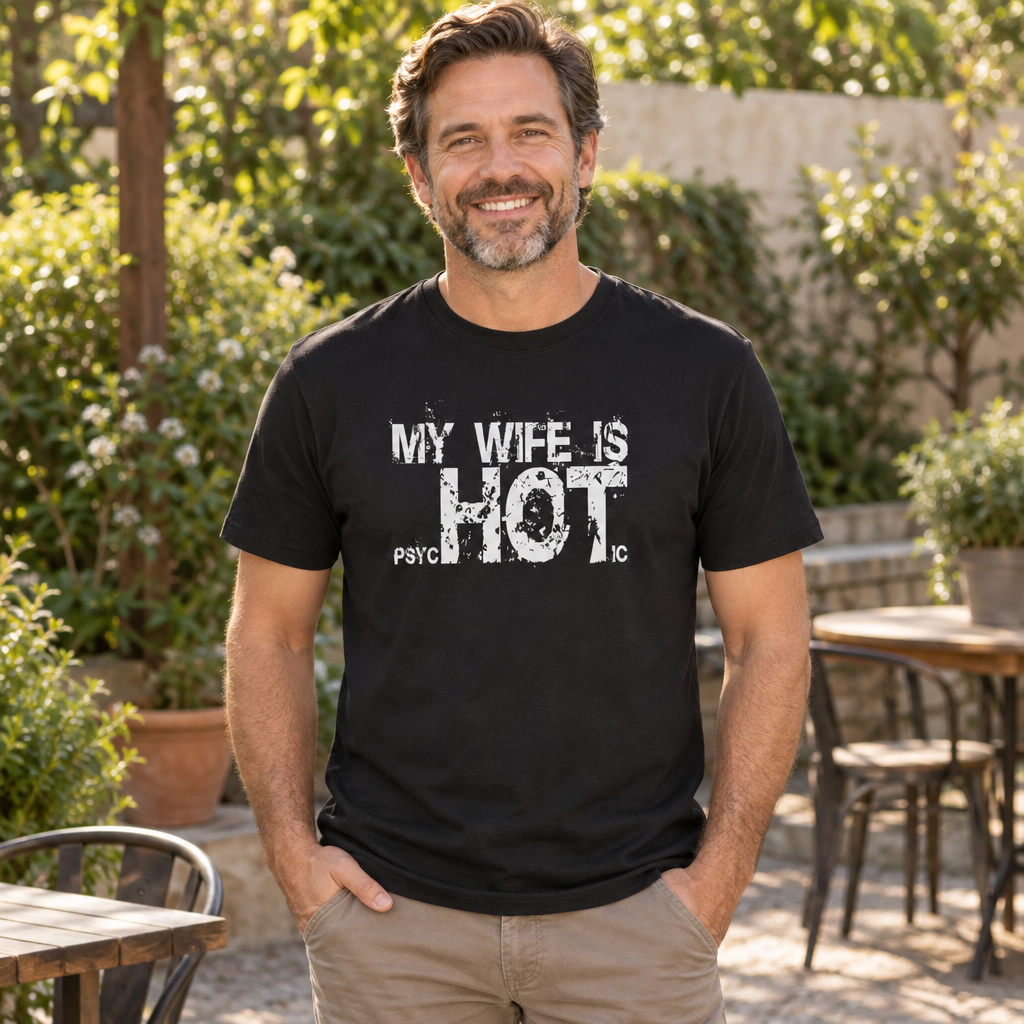 My Wife Is Psychotic Hot — Black T-Shirt — lifestyle alt