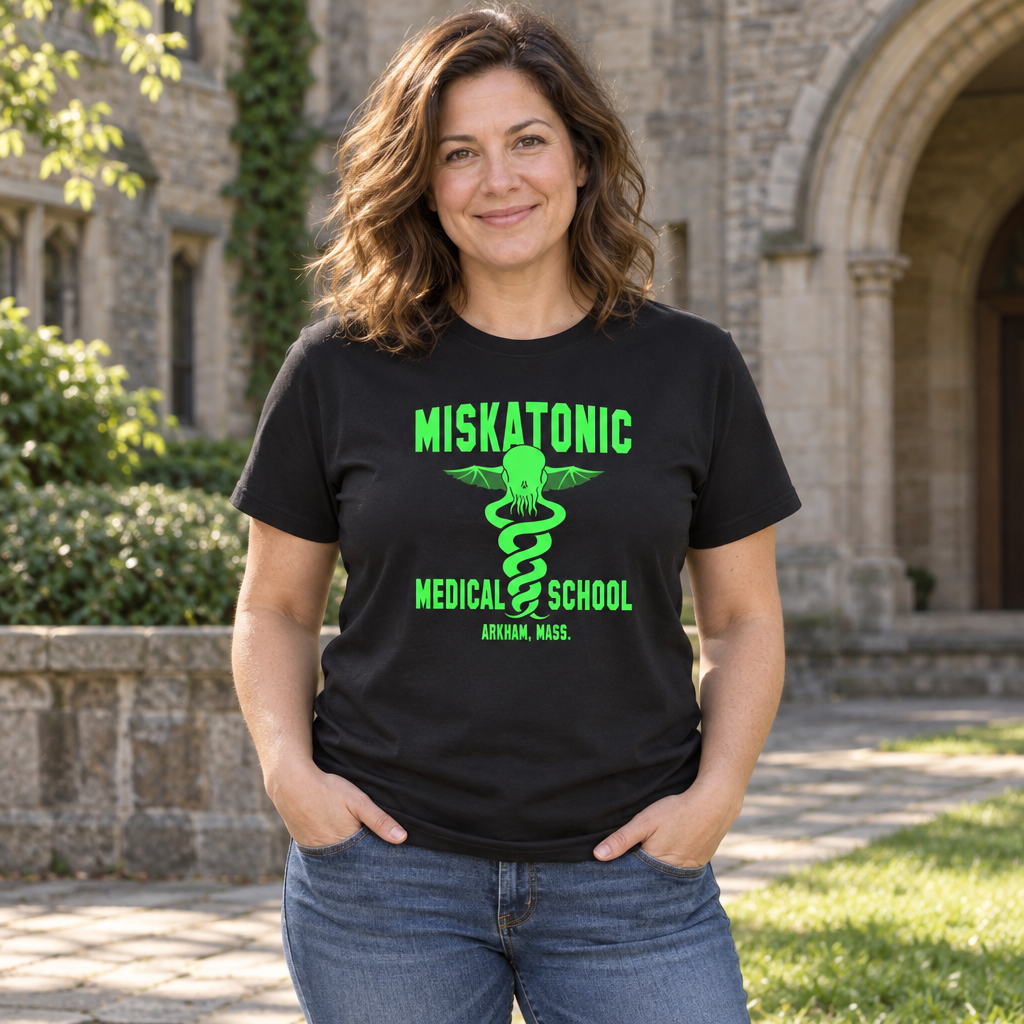 Miskatonic Medical School — Black T-Shirt — lifestyle alt