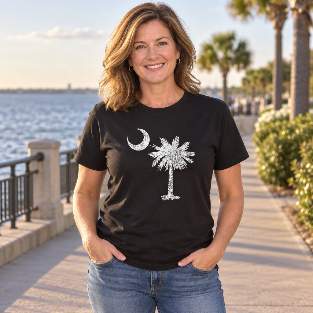 South Carolina Palmetto and Crescent — Black T-Shirt — lifestyle alt