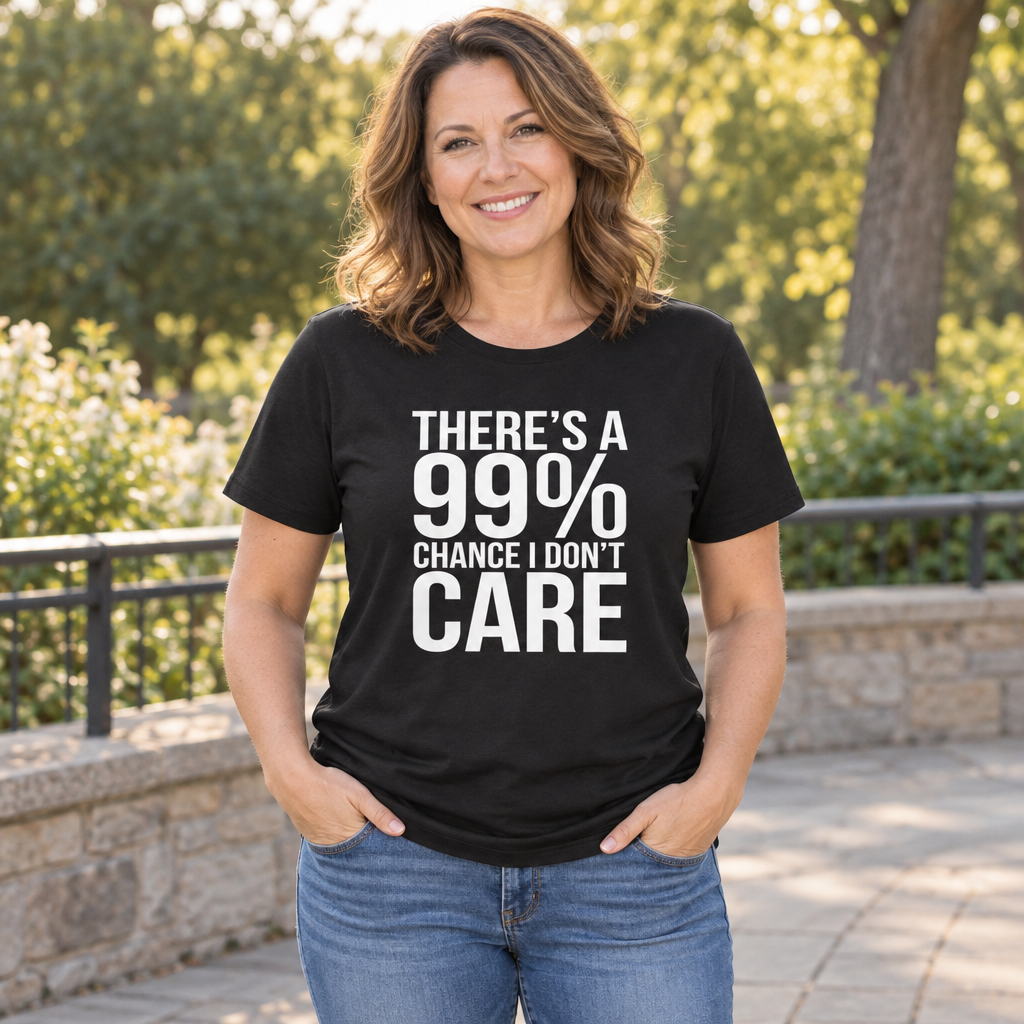 99 Percent Chance I Don't Care — Black T-Shirt — lifestyle alt