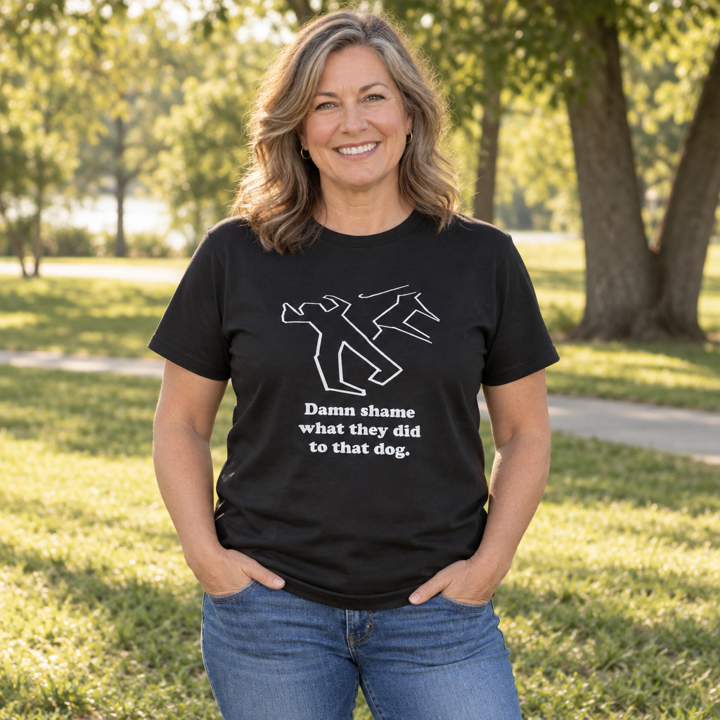 Damn Shame What They Did to That Dog — Black T-Shirt — lifestyle alt