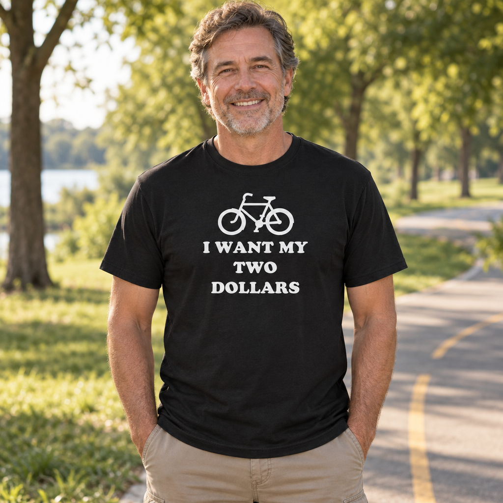 I Want My Two Dollars Bicycle — Black T-Shirt — lifestyle alt