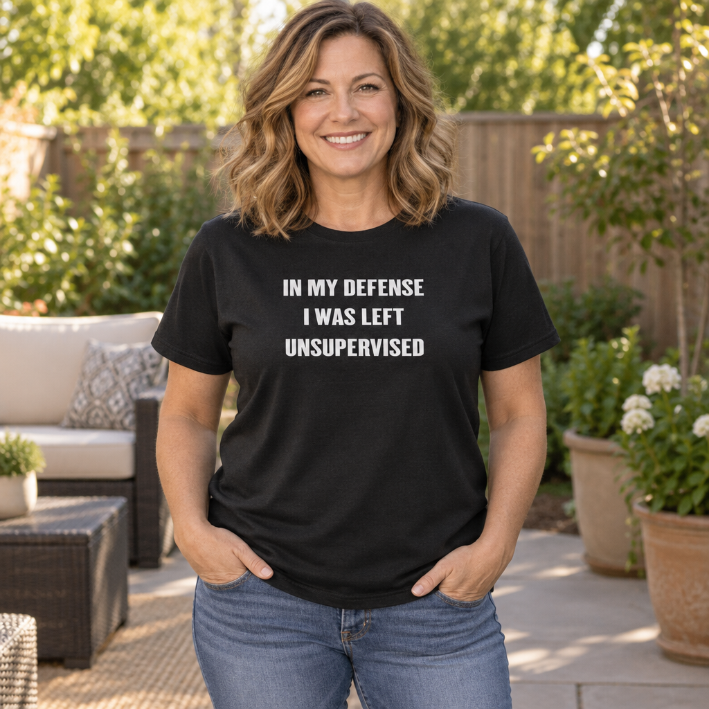 In My Defense I Was Left Unsupervised — Black T-Shirt — lifestyle alt