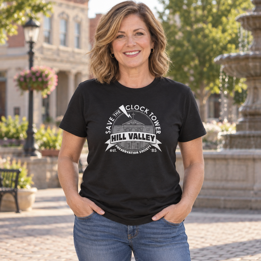 Save the Clock Tower Hill Valley — Black T-Shirt — lifestyle alt