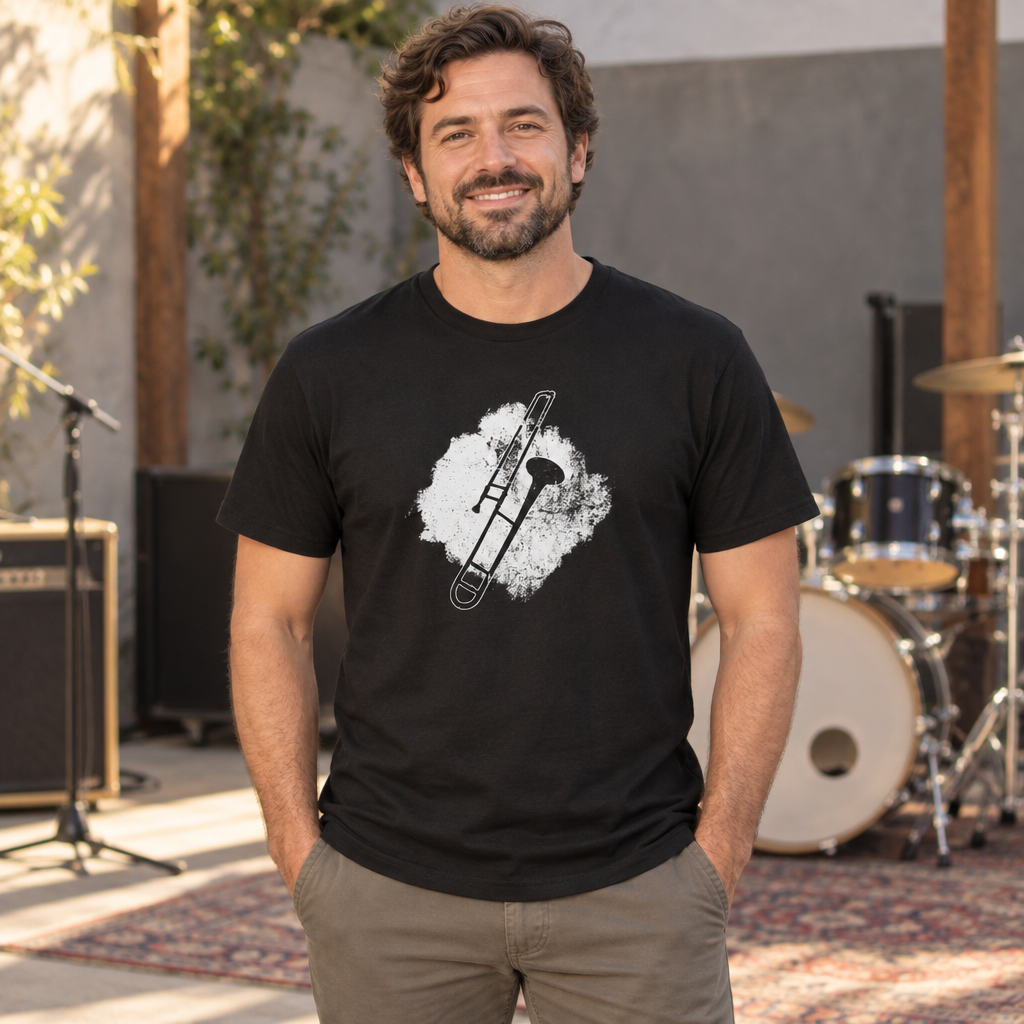 Trombone Illustration — Black T-Shirt — lifestyle alt