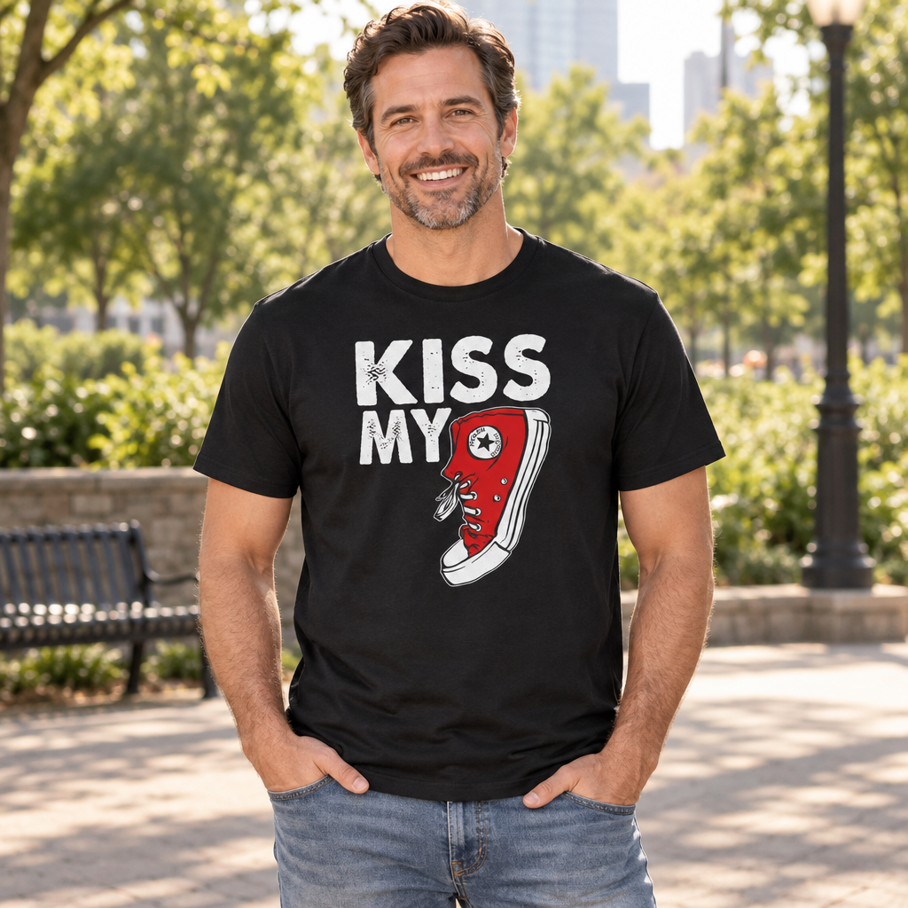 Kiss My Sneaker — Black T-Shirt — lifestyle alt