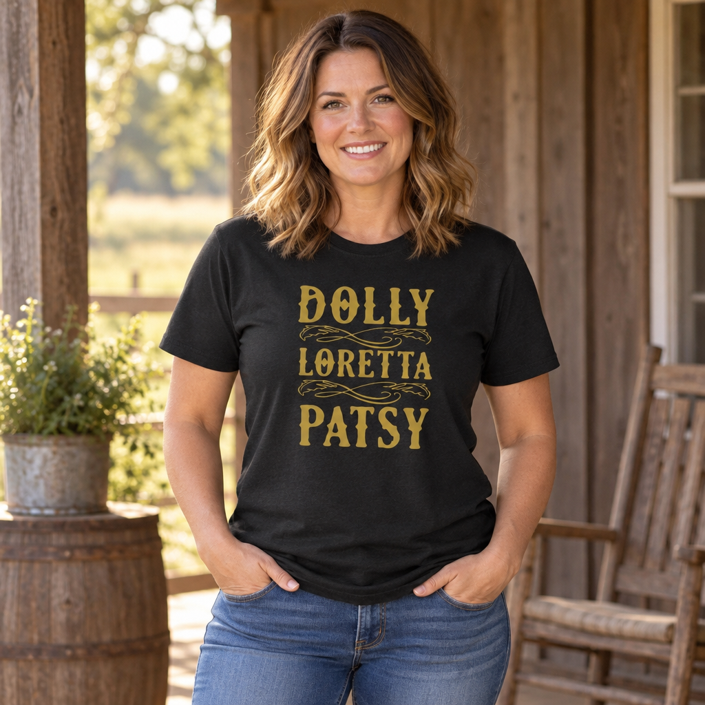 Dolly Loretta Patsy Names — Black T-Shirt — lifestyle alt