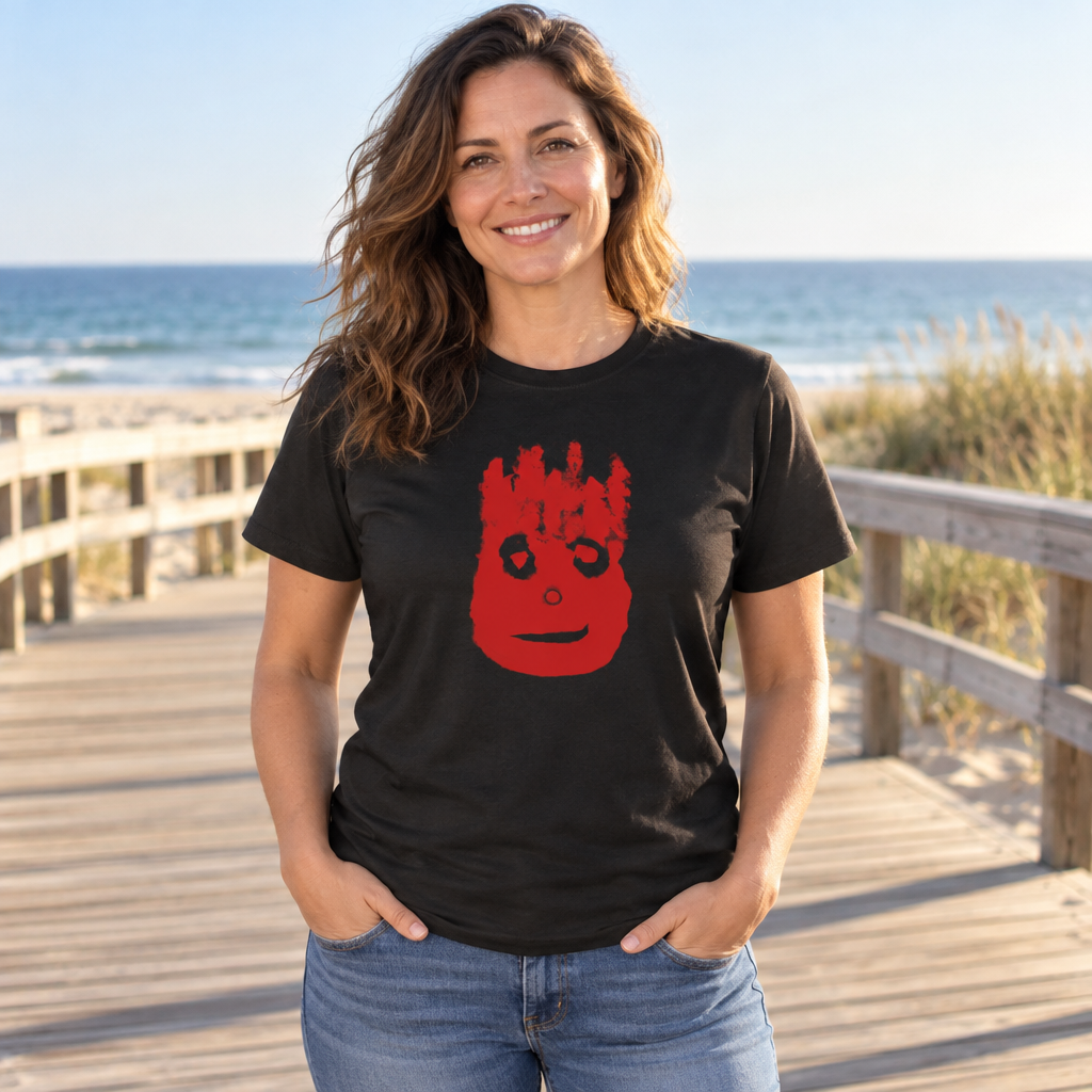 Red Handprint Face — Black T-Shirt — lifestyle alt