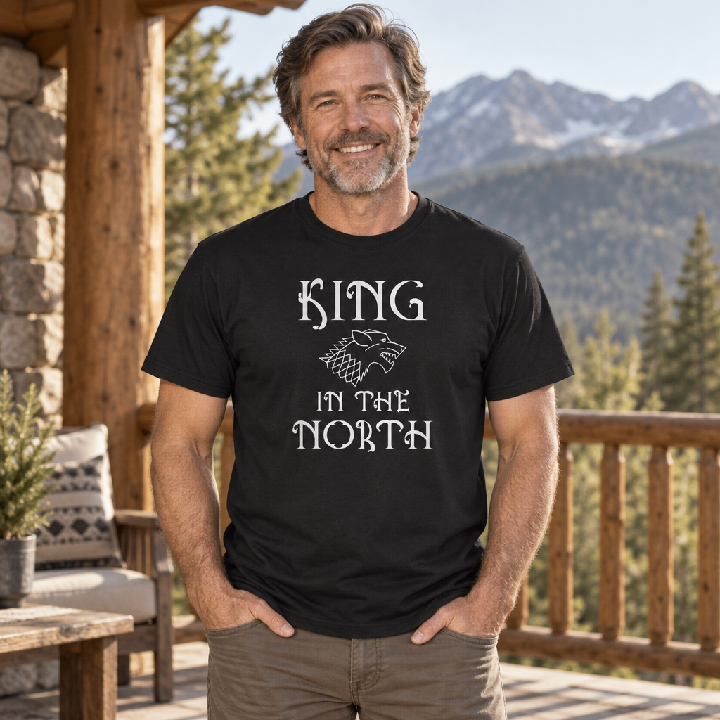 King in the North Wolf — Black T-Shirt — lifestyle alt