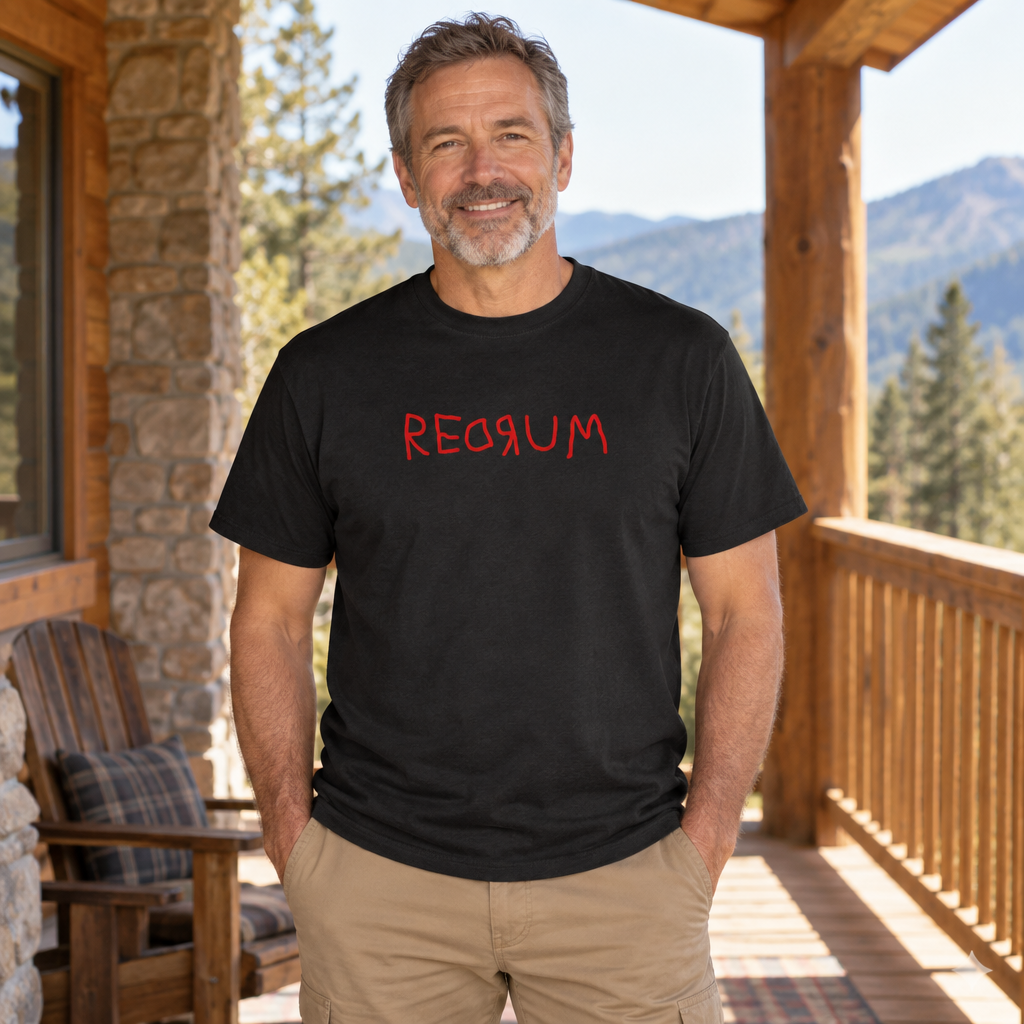 Redrum Mirrored Lettering — Black T-Shirt — lifestyle alt