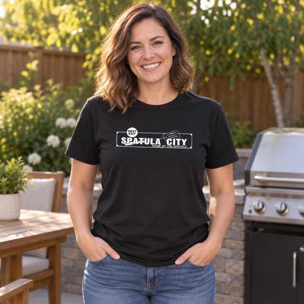 Spatula City — Black T-Shirt — lifestyle alt