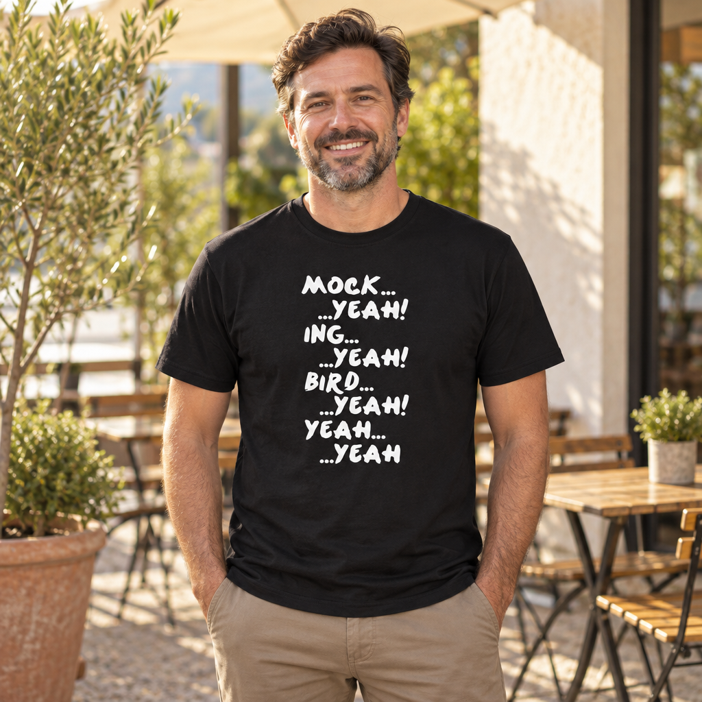 Mock Yeah Ing Yeah Bird Yeah — Black T-Shirt — lifestyle alt