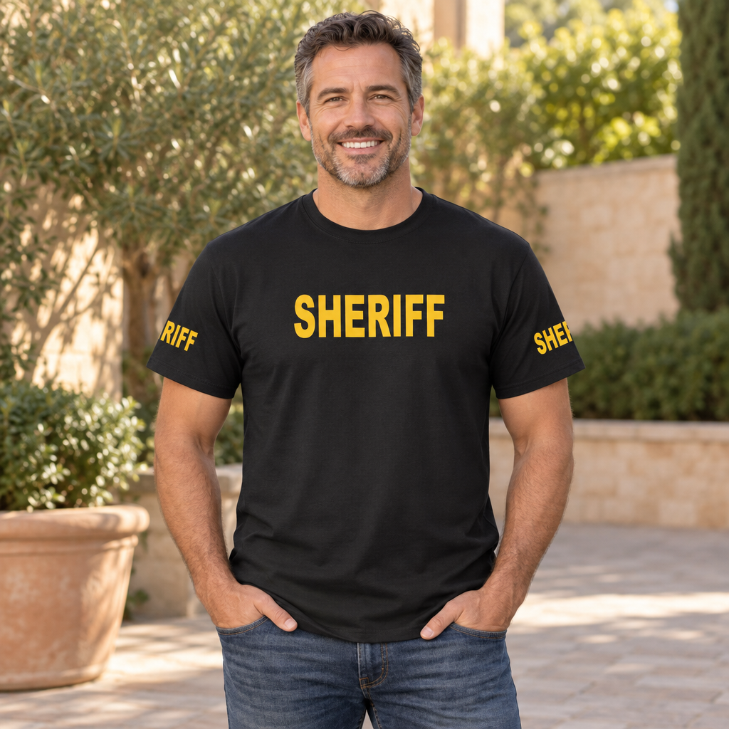 Sheriff Front and Sleeve Print — Black T-Shirt — lifestyle alt